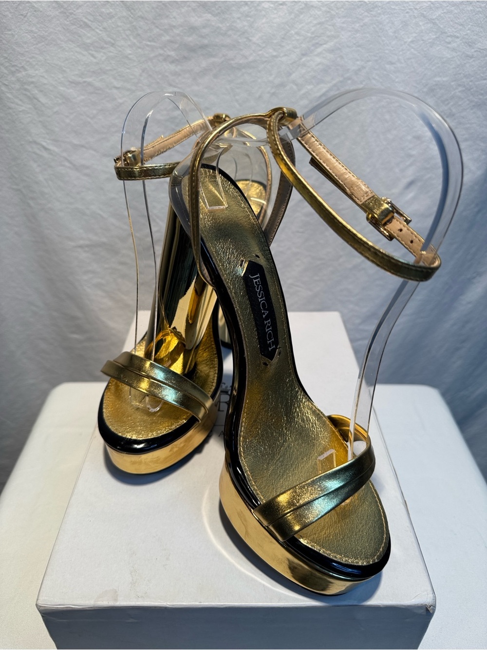 Jessica Rich Metallic Gold Platform Ankle-Strap Heels